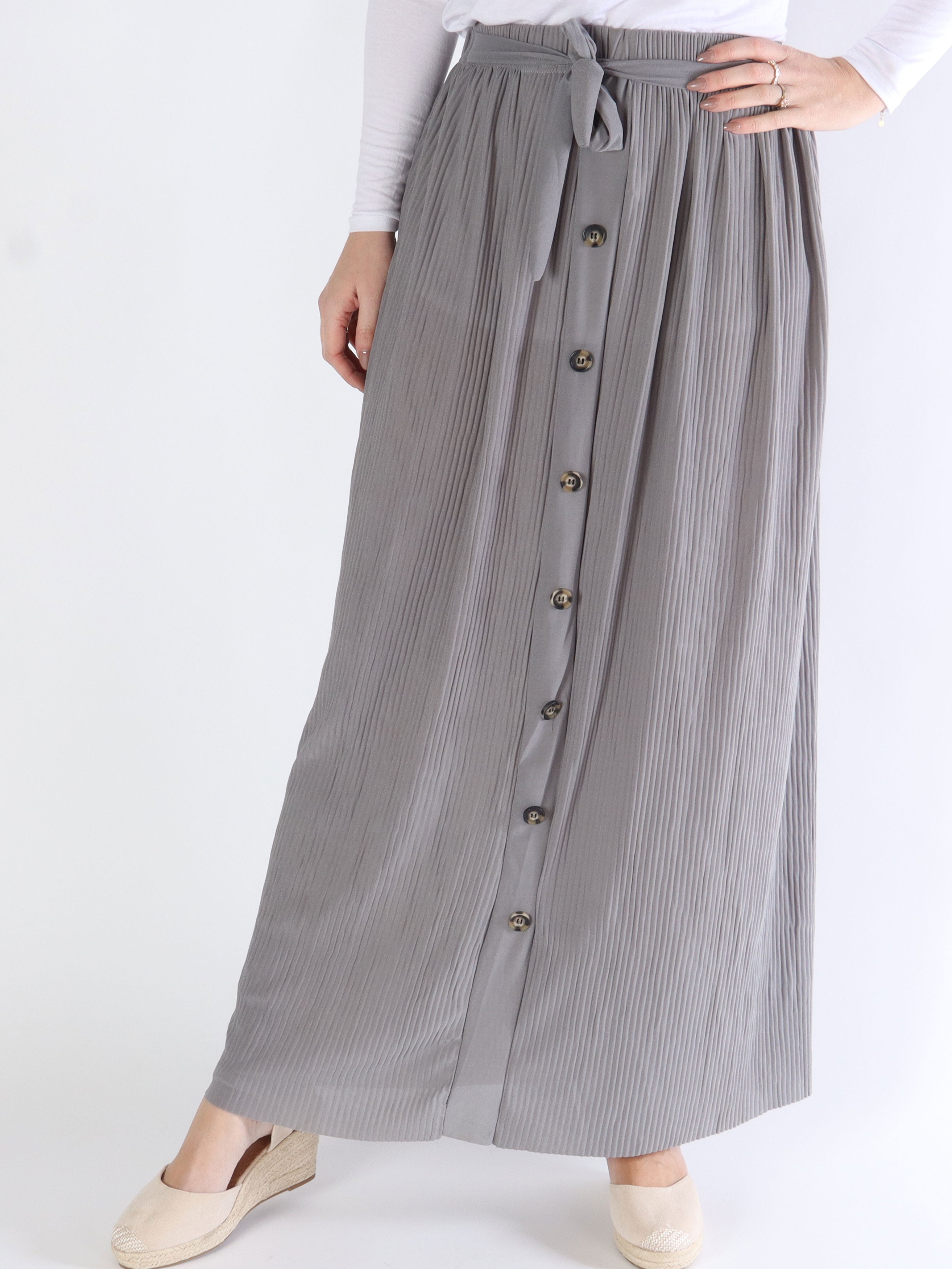 Andrea - Lång plisserad kjol med knappar